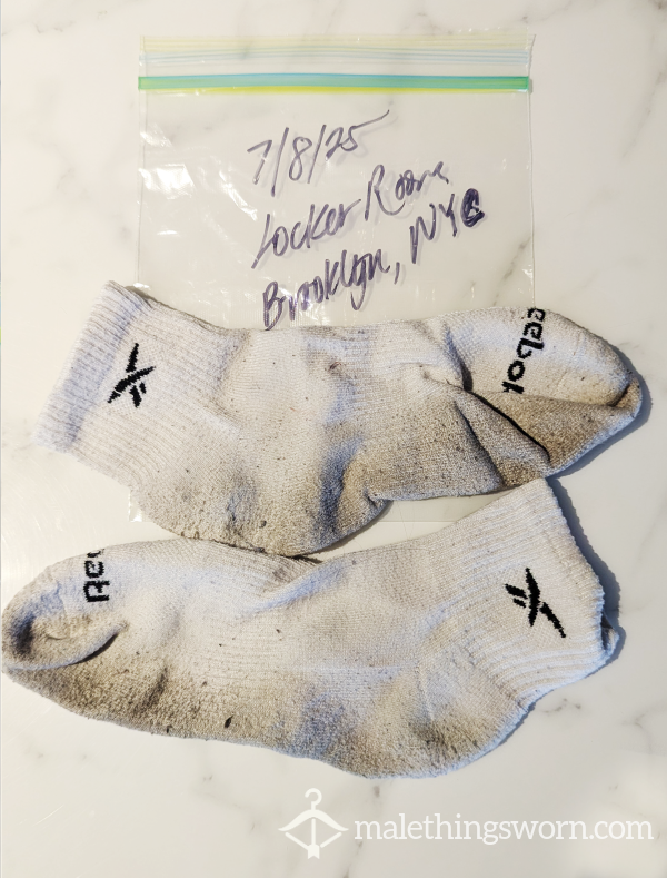 Abandoned In Locker Room – Stinky White Reebok Ankle Socks – Bagged 7/8/25
