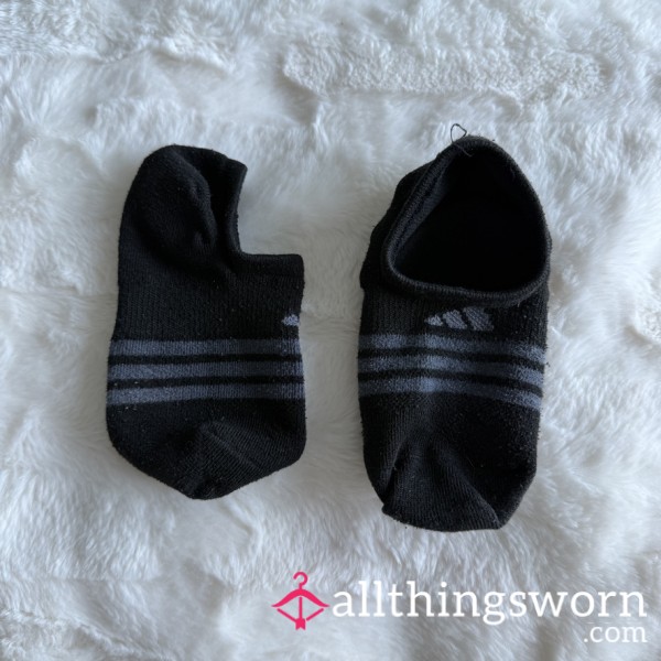 Adidas Black No Show Socks W/ Gray Stripes