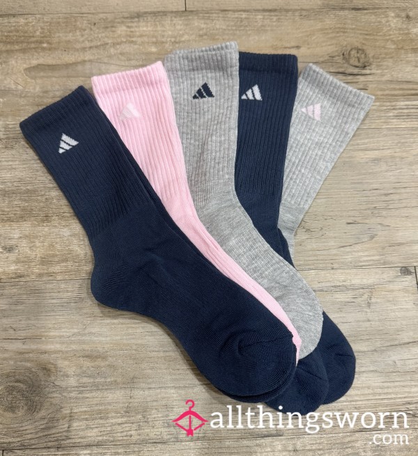 Adidas Crew Socks (Gray Only) 💙🩷🩶 4-Day Wear, Shipping Included $30