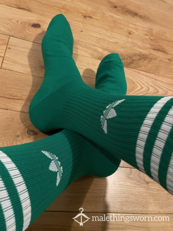 Adidas Green Sports Crew Socks With White Logo Stripe - Ready To Be Customised For You