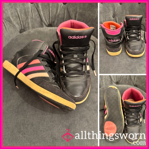 Adidas Hoops 3.0 Mid-top Sneaker In Black With Pink Details