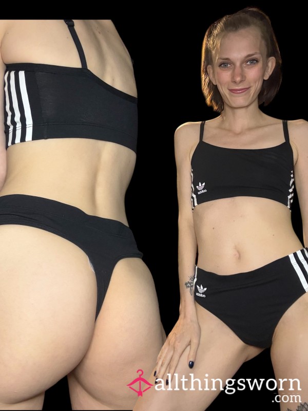 Adidas Sports Bra And Thong Striped Set