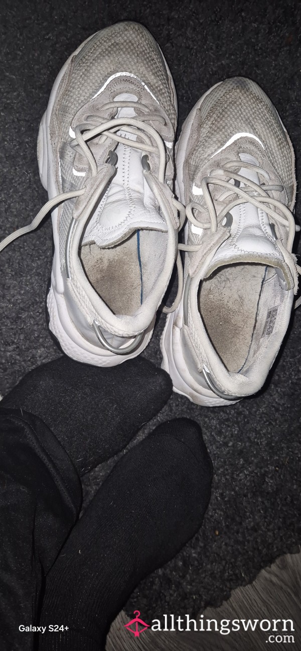 Adidas 😈 These Are My S**y, **DIRTY WHITE TRAINERS** I've Worn For WEEKS Without Washing—caked In Street Grime, Sweat Stains Yellowing The Toes, And That **RANK, PUNGENT FOOT STENCH** That'll