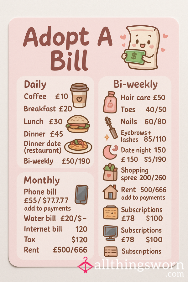 💗 Adopt A Bill – Support My Lifestyle, One Payment At A Time 💗