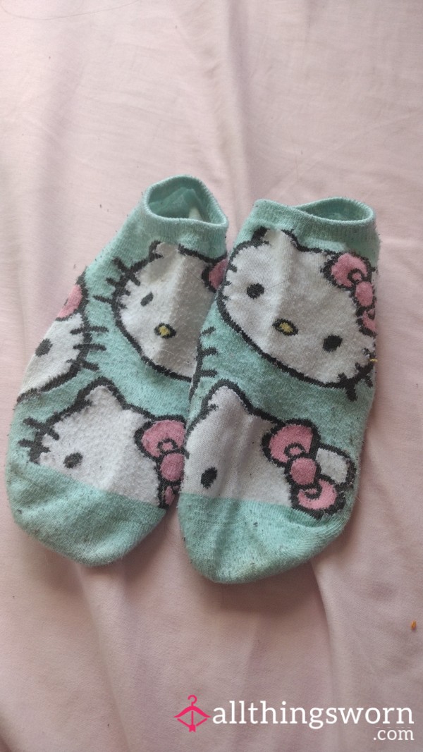 Adorable Worn Hello Kitty Ankle Cut Socks.