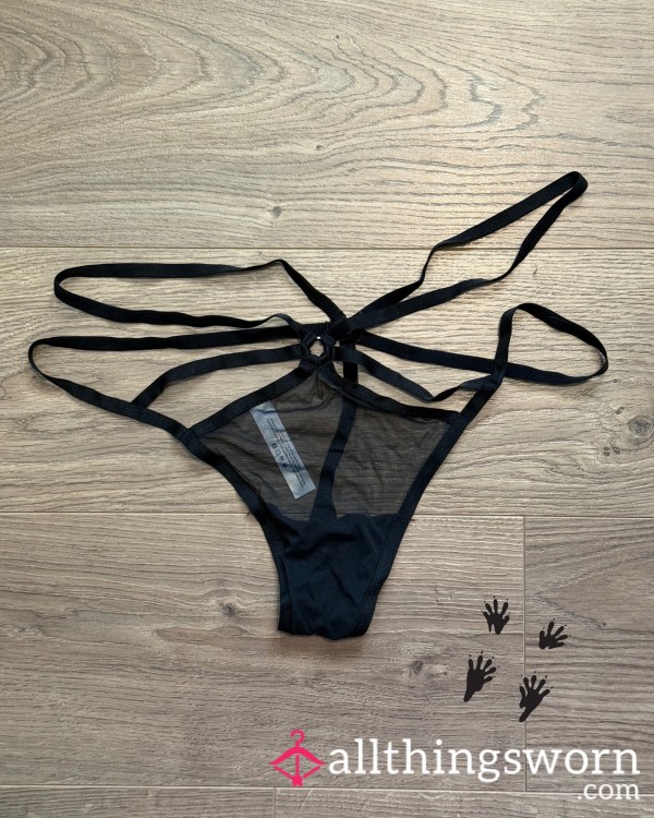 Adore Me Black Mesh Strappy G-String With O-Ring Details For Custom Wear