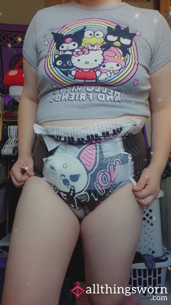 Adult Baby Diaper Girl Before And After 3 Soils In Big Patterned Diaper