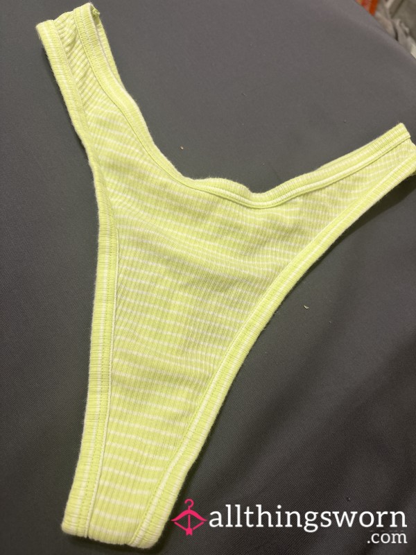 Aerie Green And White Striped Thong