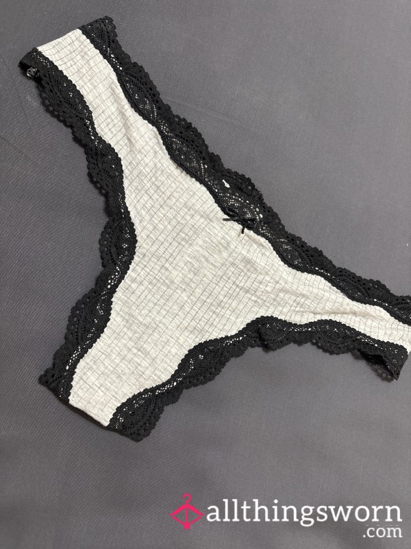 Aerie Grey With Black Lace Thong
