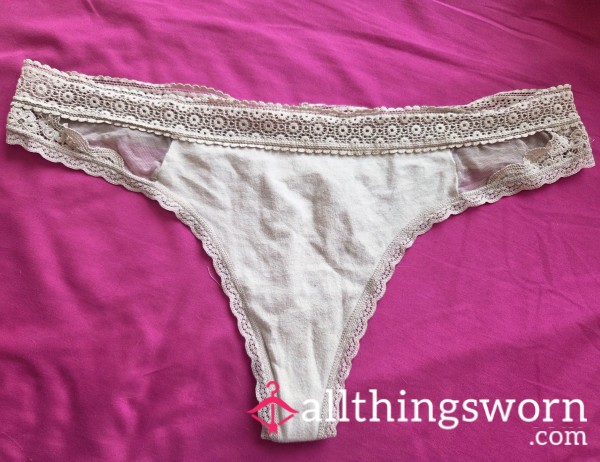 Aerie Pale Pink Lace And Cotton Thong