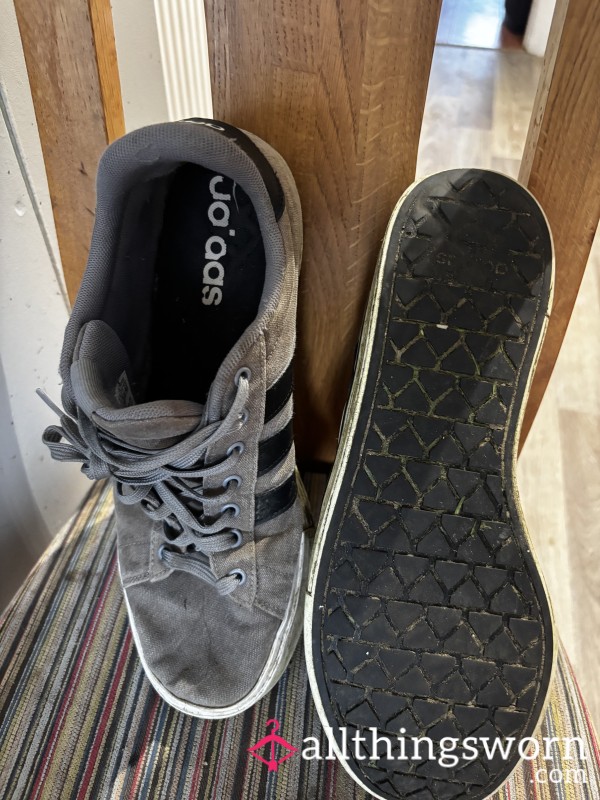 Alphas Well Worn Vinegar Smelling Adidas Trainers.