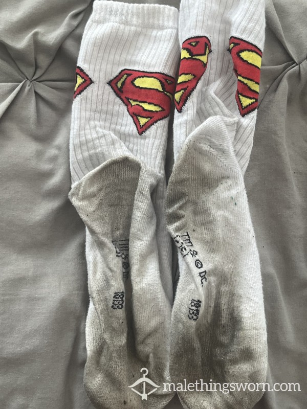 Already 5 Day Worn, White SuperMan Socks