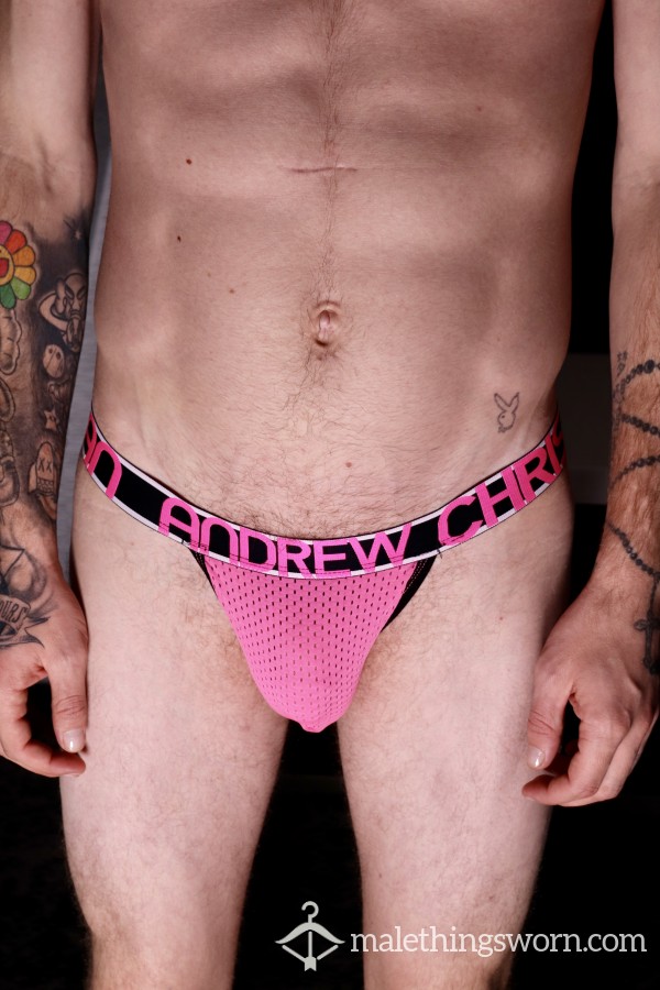 Andrew Christian Pink/Black Thong - Size XS