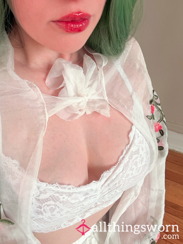 Angelic White Lingerie, Through Which The Pu**y Is Slightly Visible