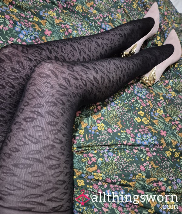 Animal Print Black Pantyhose