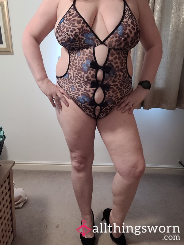 Animal Print Bodysuit With Bu*terfly Details