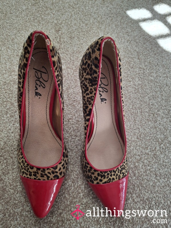 Animal Print Red High Heeled Shoes, Worn Lots Of Times