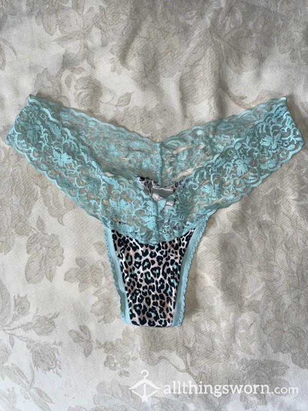 Animal Print Thong With Green Lacey Sides