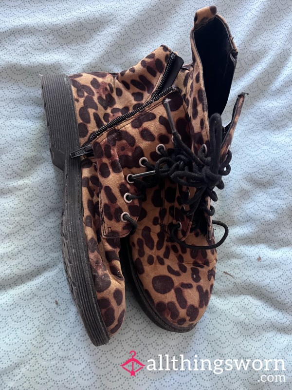 Animal Print Zip Up Boots. Old, Worn And Dusty