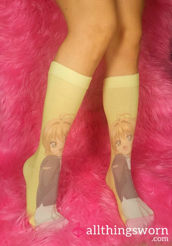 Anime Socks Soft Stretchy Girly Cute Socks Kawaii School Girl Tall Knee High Socks Asian Japanese Feet Petite Arched Feet Fetish Foot Worship Gym Workout Tattooed Fitness Model
