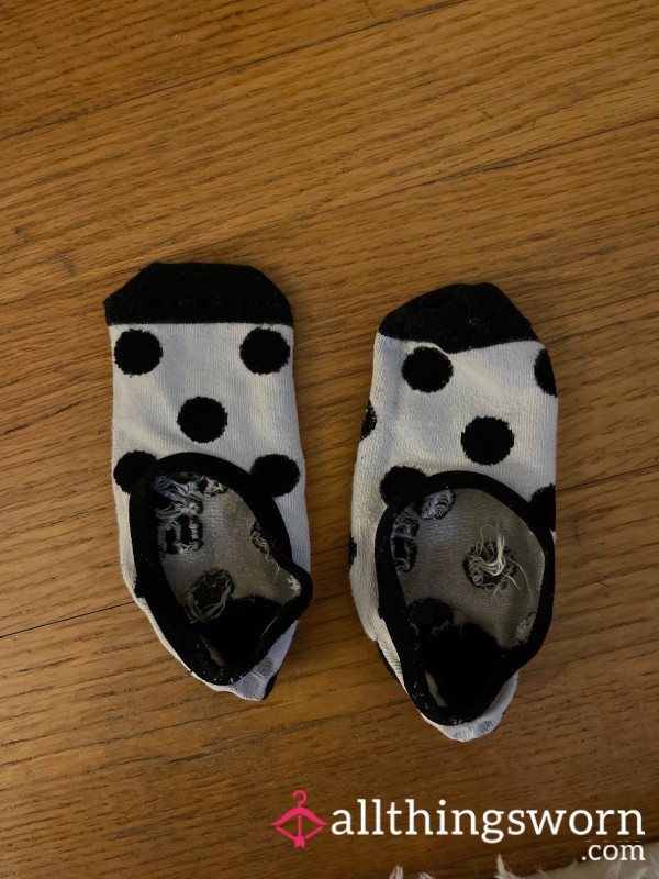 Ankle Socks-Black And White With Black Polka Dot Pattern