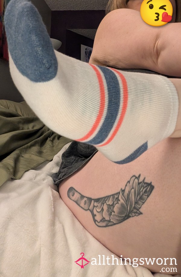 Ankle Socks White, Blue & Orange Stripes