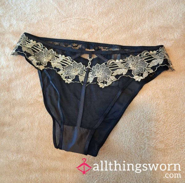 Ann Summers Black And Gold Mesh Full Back Panties 24 Hour Wear | Custom Add Ons✨️