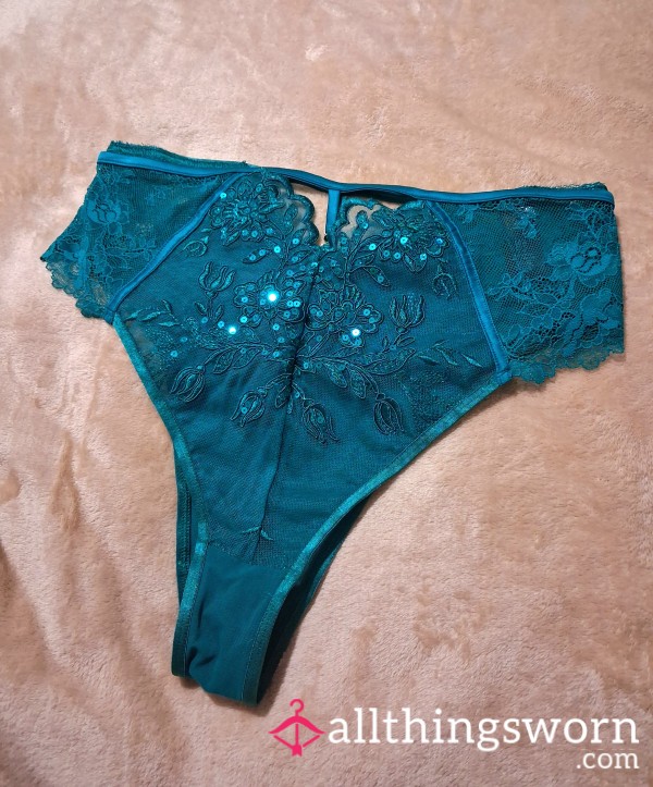 Ann Summers Teal Green Sequin Full Back Lace Panties | 24 Hour Wear