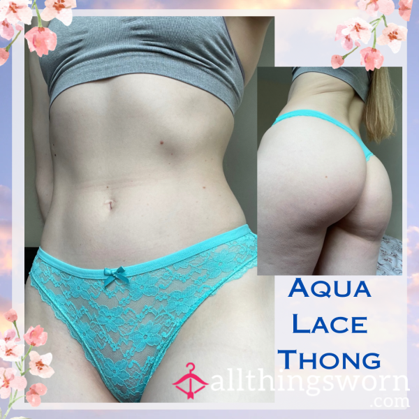 Aqua Lace Thong 🩵 Size Small▪️1 Day Wear - £20. Longer Wears And International Shipping Available 🌎