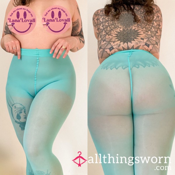 Aquamarine Mood - Turquoise Snag Pantyhose Tights (Size G / XL-XXL)