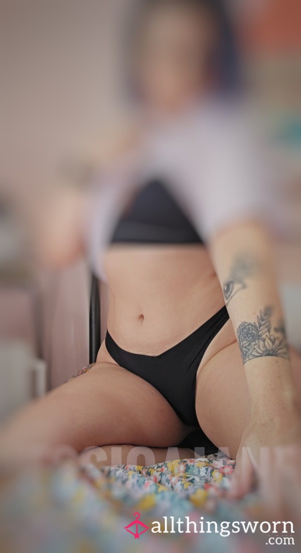 AS IS BLACK MESH THONG! WORN TO MOW THE YARD. LIGHT SCENT (FEMININE & SWEATY)