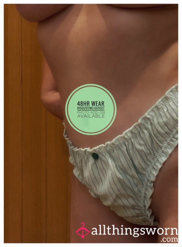 ASOS Light Green Striped Thong - 48 Hour Heavy Wear, Filthy Smelly Gusset, Vacuum Sealed 🥛 🍋 🍫 🤢