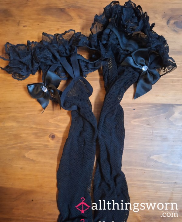 🔥 AUCTION! Well-Worn Black Lace Garter Stockings – You Won’t Believe How They Smell🤯😵
