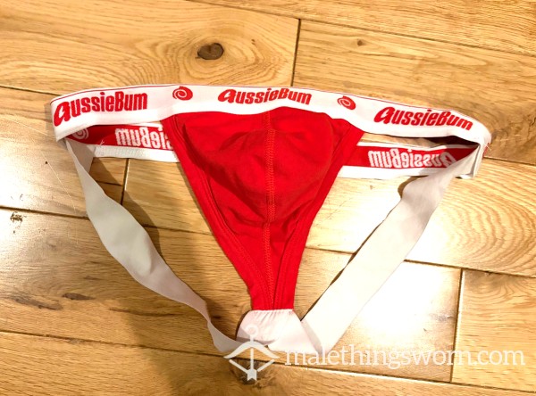 Aussieb*m Red Jockstrap With Ball Pouch (M) Ready To Be Customised For You!