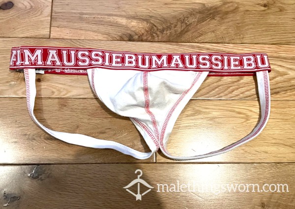 Aussieb*m White & Red Jockstrap (M) Ready To Be Customised For You!