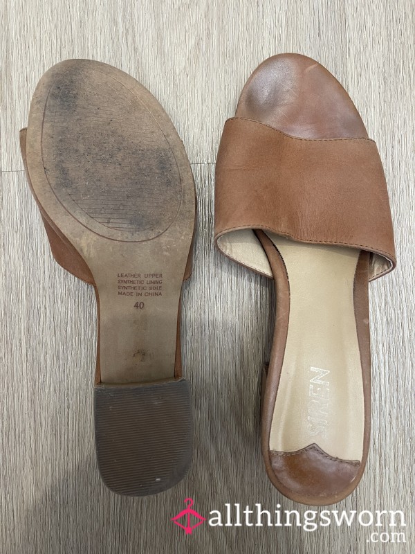 👠 Authentic Well-Worn Tan High Heel Mules | Going Out Shoes | Aussie Seller