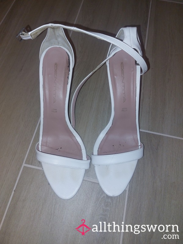 Authentic Worn White Italian Leather Wedding Heels, Brand  IDENTITÀ, Size 40 Eu.