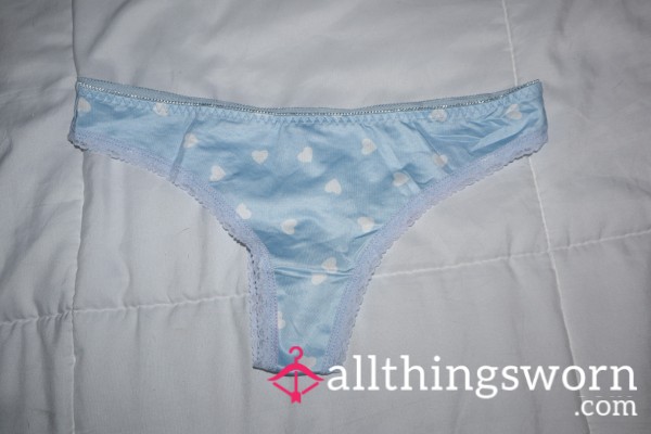 Baby Blue Heart Printed Lace Trim Thong