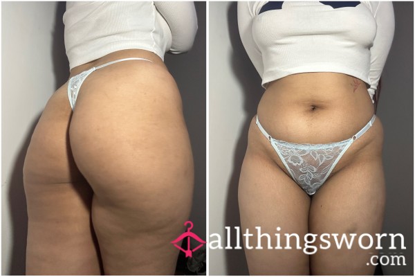 Baby Blue Lace Cotton Gusset Thong 🫶🏼