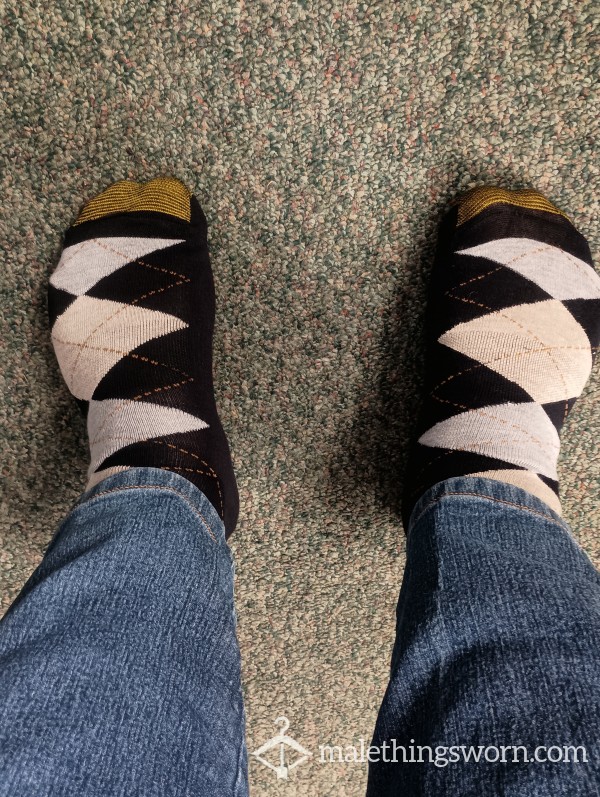 Baby Blue Plaid On Black Dress Socks