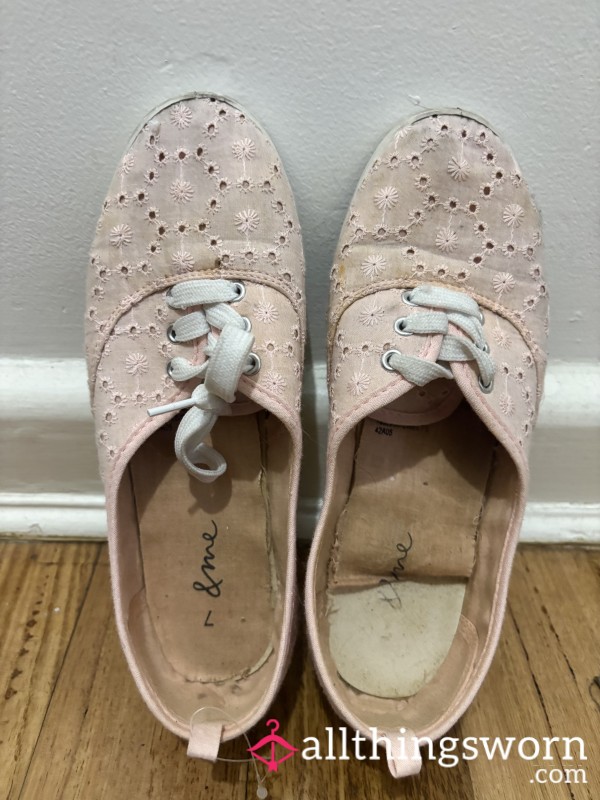 Baby Pink And White Dirty Flat Shoes 🫦 72 Hrs Wear & Content
