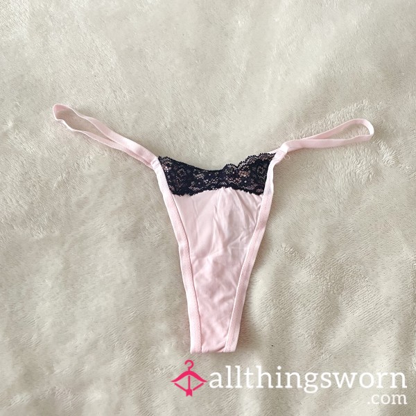 Baby Pink Black Lace XS Strap Thong