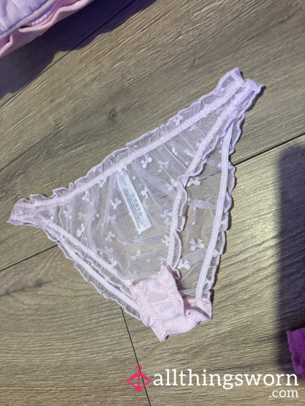 Baby Pink Bow Print Sheer Panties