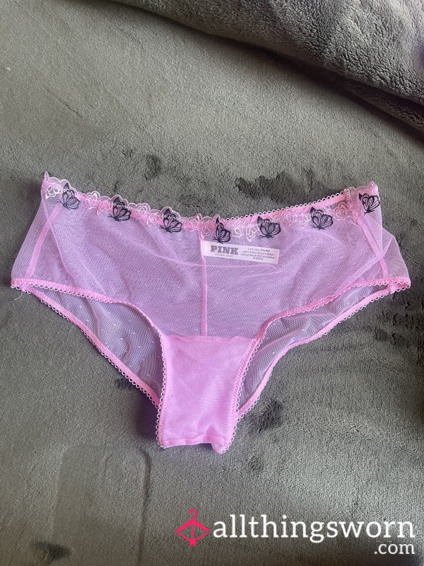 BABY PINK Bu*tERFLY PRINT DAINTY MESH LINGERIE BOTTOMS