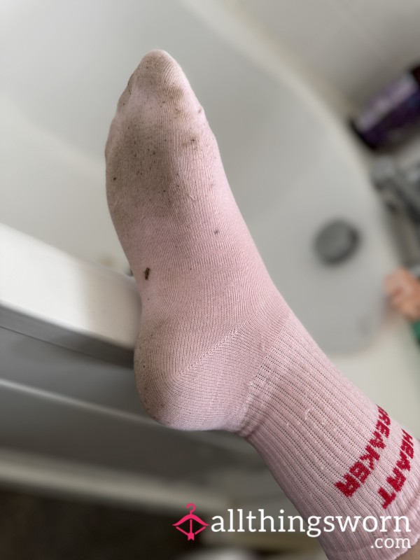 Baby Pink “heart Breaker” Worn Socks