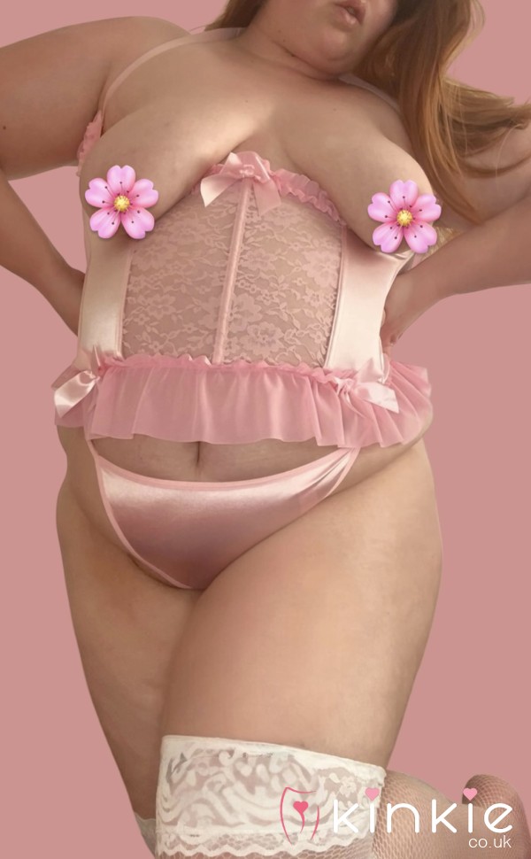💞 Baby Pink Lace Corset, G String And Fishnet Stockings Set 💞