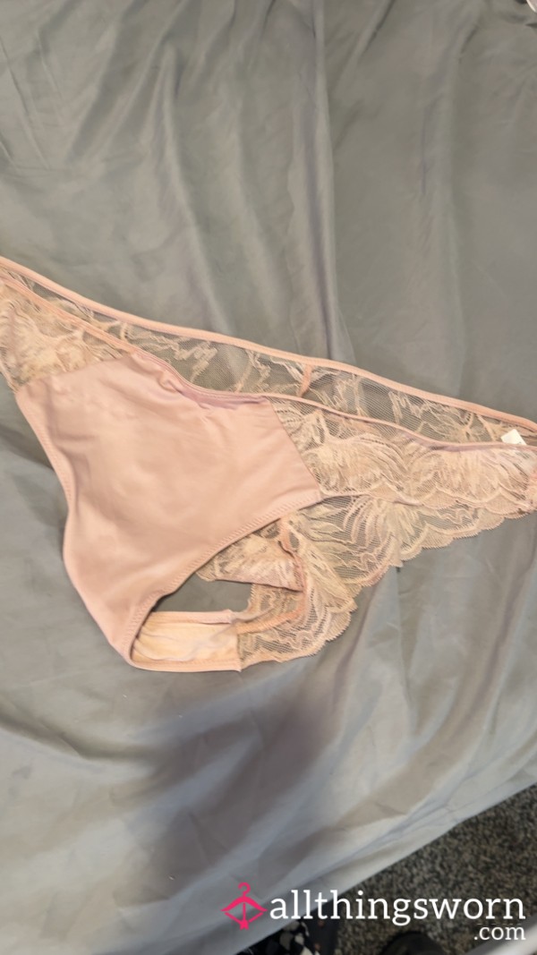Baby Pink Lace & Cotton Panties - Worn