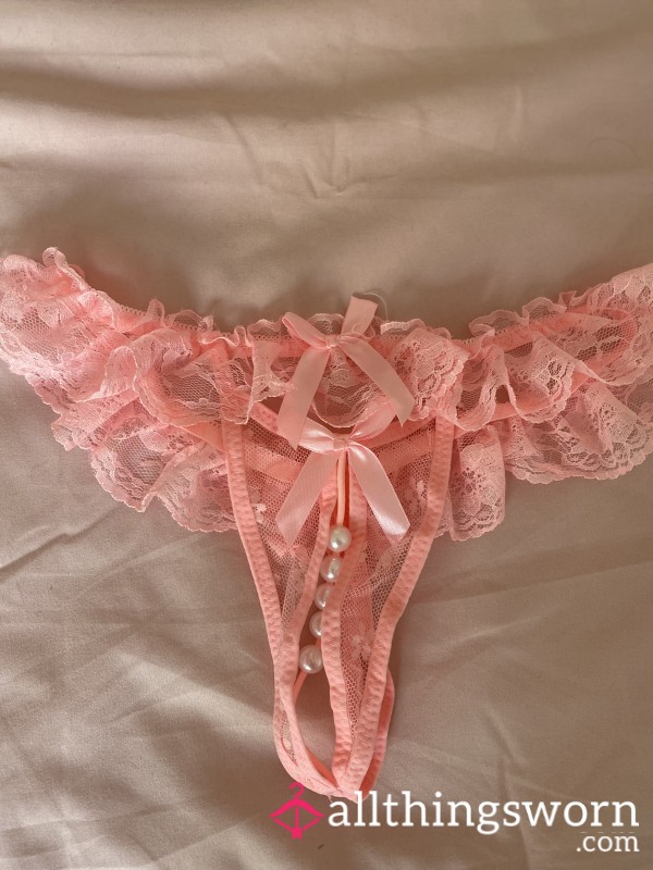 Baby Pink Lace Pearl Thong 🎀