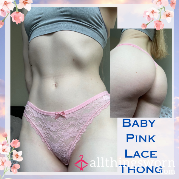 Baby Pink Lace Thong 🌸 Size Small▪️1 Day Wear - £20. Longer Wears And International Shipping Available 🌎