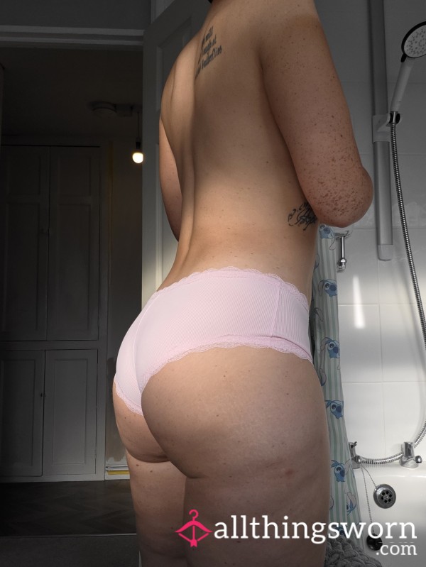 🌸 Baby Pink Ribbed Lace Briefs – 24 Hour Wear – Extra Days Available 🌸